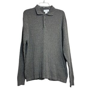y2k Murano Polo Sweater Mens Large Grey Brown Cable Italy Grandpacore Academia